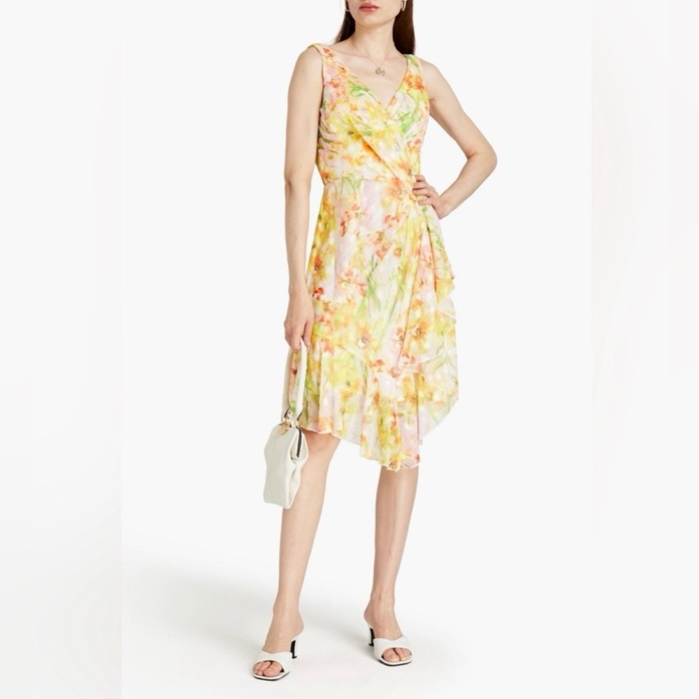 Marchesa Notte New Sleeveless Floral Print Chiffon Dress Size 14